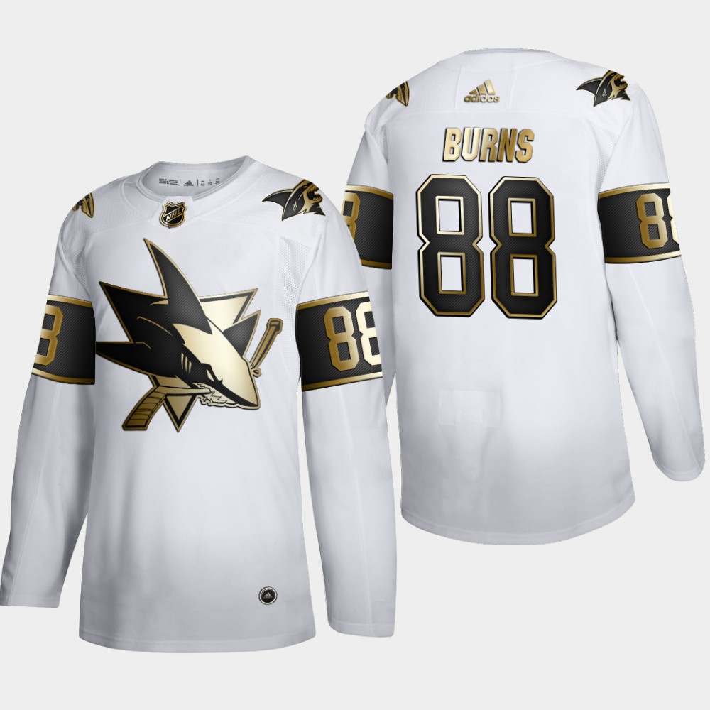 San Jose Sharks 88 Brent Burns Men Adidas White Golden Edition Limited Stitched NHL Jersey